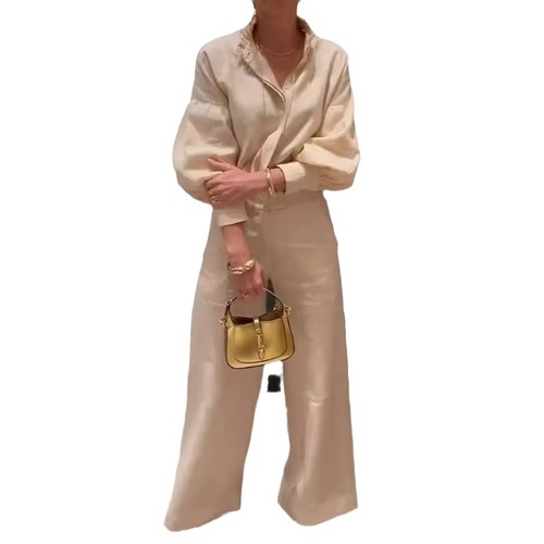 CASUAL LONG-SLEEVE TWO-PIECE SUIT / WD-0081 - Casual Long Sleeve Solid Color Two-piece Suit
Color : Cream
Size : Medium, Large, XLarge