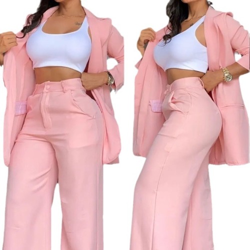 SPLIT SLEEVE LONG PANTS SUIT / WD-0082 - Elegant solid color split sleeve straight pants suit Color: Pink Size: Large, XLarge
