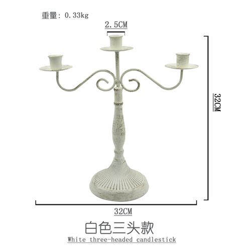 WHITE THREE-HEADED CANDLESTICK/ HM-0026 - WHITE THREE-HEADED CANDLESTICK