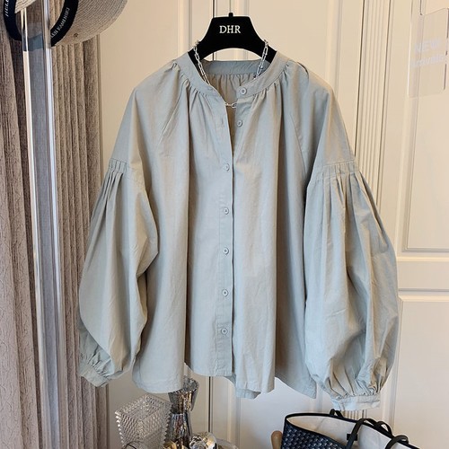 PLEATED PUFF SLEEVE LOOSE SHIRT / WD-0091 - PLEATED PUFF SLEEVE LOOSE SHIRT Color: Khaki Size: Small, Medium, Large
