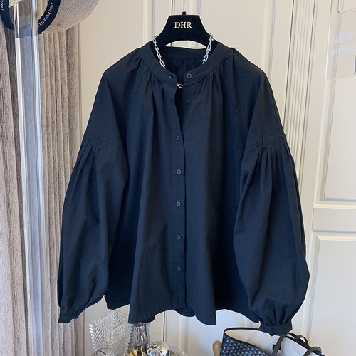PLEATED PUFF SLEEVE LOOSE TOPS / WD-0092 - PLEATED PUFF SLEEVE LOOSE TOPS Color: Black Size: Medium, Large, XLarge