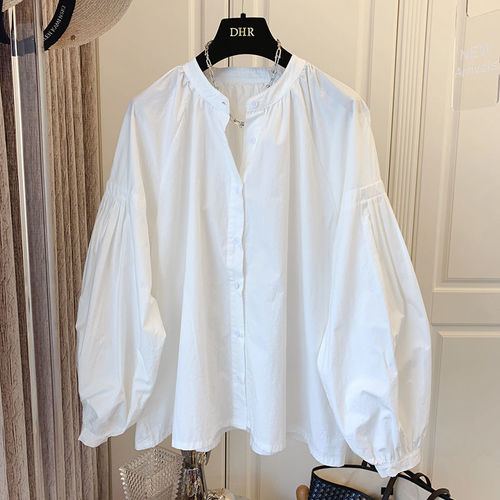 PLEATED PUFF SLEEVE LOOSE TOPS / WD-0093 - PLEATED PUFF SLEEVE LOOSE TOPS Color: White Size: Small, Medium, Large