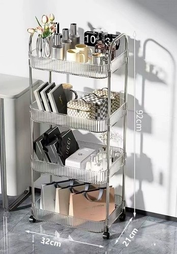4 LAYER TRANSPARENT STORAGE RACK WITHOUT BOX / HM-0025 - SIZE 32x21x95CM COLOR WHITE CRYSTAL TRANSPARENT 4 LAYER STORAGE ROCK WITHOUT BOX