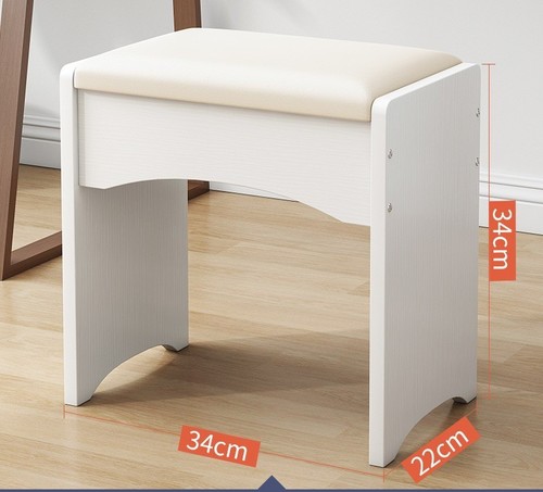 MAKE-UP DRESSER SEAT / FR-0052 - Make-up dresser seat Color :Warm white board + beige leather Size: 34*22*34cm
