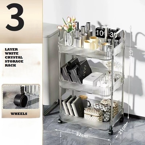 3 LAYER WHITE CRYSTAL TRANSPARENT STORAGE RACK / HM-0029 - SIZE 32x21x67CM COLOR WHITE CRYSTAL TRANSPARENT 3 LAYER STORAGE RACK