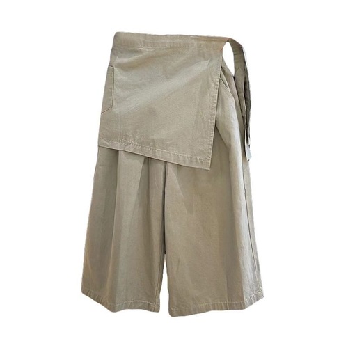 APRON LOOSE WIDE-LEG PANTS TWO- PIECE / GL-0006 - 2025 new style apron loose wide-leg pants two-piece suit Color : Khaki Skirt Size: 120 yrads, 130 yards, 140 yards