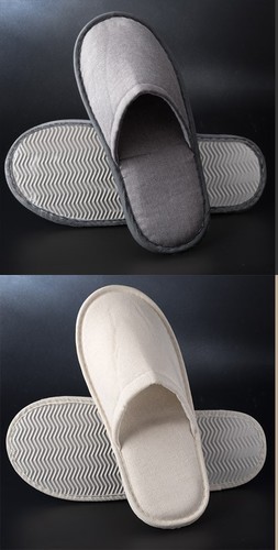 BURLAP DISPOSABLE SLIPPERS / WS-0030 - Burlap disposable slippers with non-slip soles for home use and hospital Color : Beige, Grey