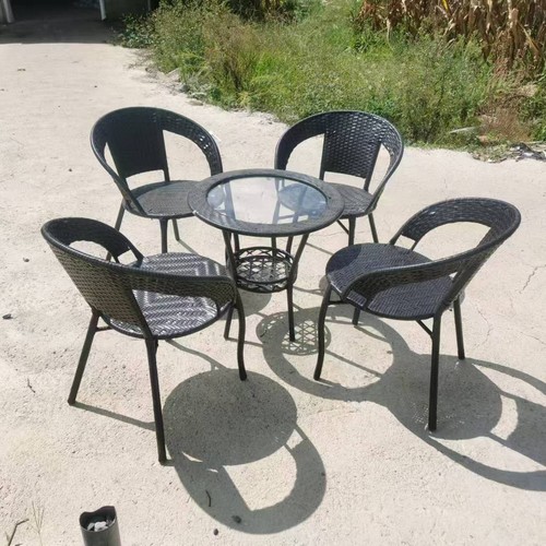 4 CHAIRS AND 1 TABLE GARDEN RATTAN SET / FR-0008 - BLACK RATTAN GARDEN SET 4 CHAIRS AND 1 TABLE