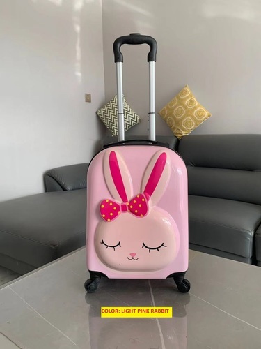 Naya Store - CHILDREN'S TROLLEY SUITCASE 18 INCH / BG-0020 - CHILDREN'S TROLLEY SUITCASE 18 INCH Color: Light Pink Rabbit