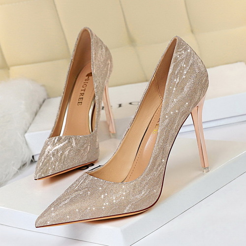 STILETTO HIGH HEELS SHOES / WS-0003 - Stiletto high heels shallow mouth pointed toe sequined Color : 1829-1 Champagne Size : 40