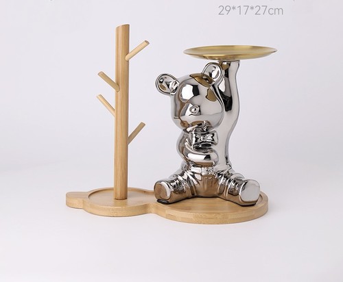 LIVING ROOM DECORATION / HM-0061 - LIVING ROOM DECORATION RAISE YOUR HAND BEAR + STORAGE RACK Color: Silver