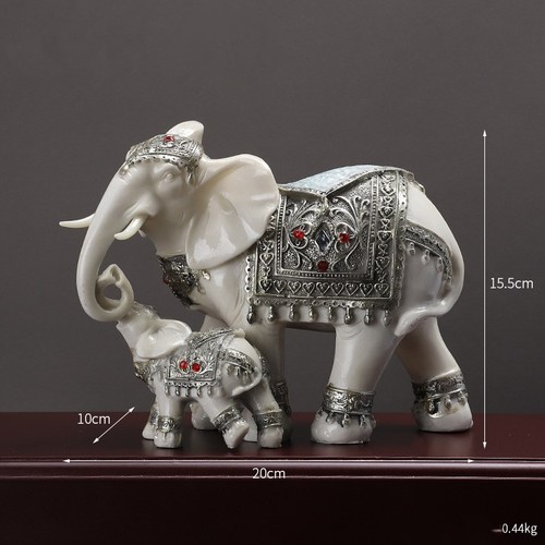 MOTHER AND CHILD ELEPHANT RESIN / HM-0069 - LIVING ROOM DECORATION Color: White Jade 2128K-06 Size: 10*20*15.5 cm Weight: 0.44 kg