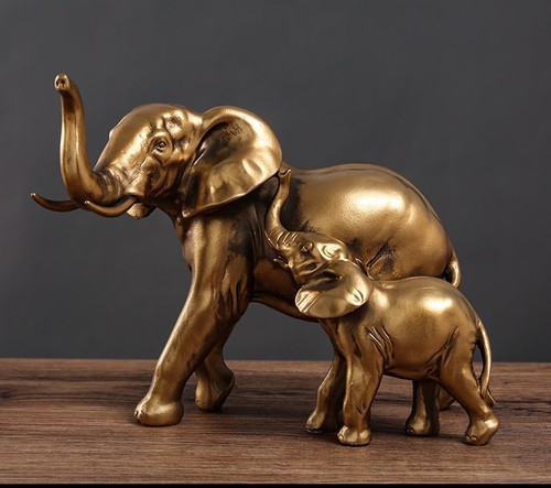 GOLDEN MOTHER AND CHILD ELEPHANT RESIN / HM-0081 - LIVING ROOM DECORATION Size: 22.5*12*16.5 cm Weight: 0.65 kg