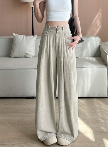 LOOSE WIDE LEG PANTS FOR WOMEN / WD-0129 - CEMENT GRAY LOOSE WIDE LEG PANTS FOR WOMEN