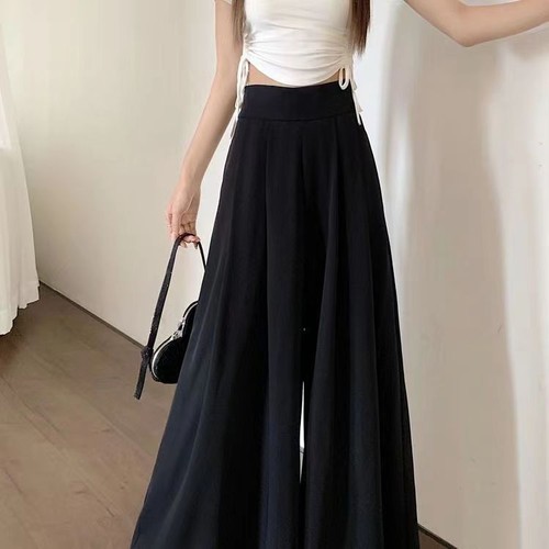 WIDE LEG PLEATED HIGH WAIST PANTS / WD-0134 - COLOR BLACK WIDE LEG PLEATED HIGH WAIST PANTS
