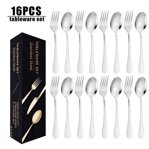 16 PIECES SET STAINLESS STEEL SPOON AND FORK / KN-0067 - COLOR SILVER 16 PIECES SET STAINLESS STEEL SPOON AND FORK