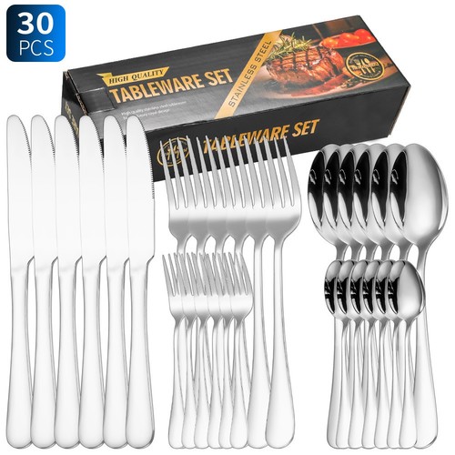 30 PIECES STAINLESS STEEL TABLEWARE SET KNIFE, FORK, SPOON / KN-0082 - COLOR SILVER 30 PIECES STAINLESS STEEL TABLEWARE SET KNIFE, FORK, SPOON