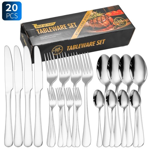 20 PIECES STAINLESS STEEL TABLEWARE SET KNIFE, FORK, SPOON / KN-0083 - COLOR SILVER 20 PIECES STAINLESS STEEL TABLEWARE SET KNIFE, FORK, SPOON