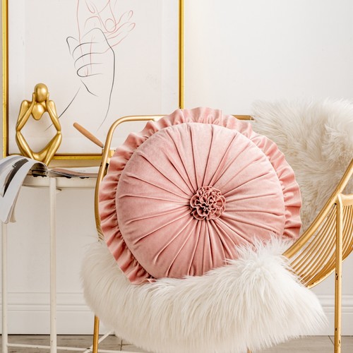 PINK DUTCH VELVET LACE SOFA PILLOW / HM-0048 - SIZE 35x6x35CM PINK DUTCH VELVET LACE SOFA PILLOW