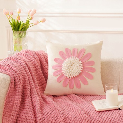 PINK SUNFLOWER SOFA PILLOW COVER / HM-0049 - SIZE 45x45CM PINK SUNFLOWER SOFA PILLOW COVER PILLOW NOT INCLUDED