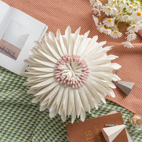 WHITE PINK ROUND SUNFLOWER SOFA PILLOW COVER / HM-0141 - SIZE 45X45CM WHITE PINK ROUND SUNFLOWER SOFA PILLOW COVER PILLOW NOT INCLUDED