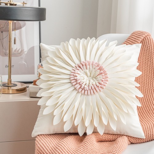 WHITE PINK SQUARE SUNFLOWER SOFA PILLOW COVER / HM-0143 - SIZE 45X45CM WHITE PINK SQUARE SUNFLOWER SOFA PILLOW COVER