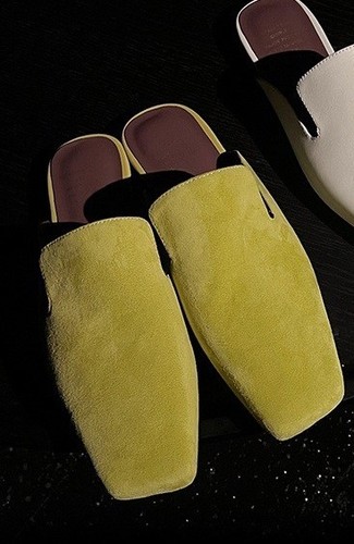 GENUINE LEATHER HALF FLAT HEEL SHOES / WS-0015 - COLOR FRUIT GREEN GENUINE LEATHER HALF FLAT HEEL SHOES