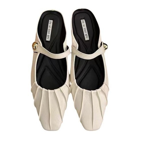 COLOR BEIGE METAL BUCKLE PLEATED SHOES / WS-0019 - COLOR BEIGE METAL BUCKLE PLEATED SHOES