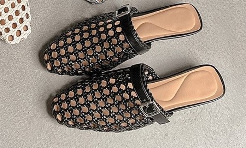 HAND-WOVEN FLAT-BOTTOMED SANDALS / WS-0021 - COLOR BLACK HAND-WOVEN FLAT-BOTTOMED SANDALS
