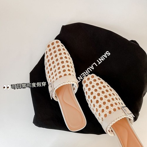 HAND-WOVEN FLAT-BOTTOMED SANDALS / WS-0022 - COLOR BEIGE HAND-WOVEN FLAT-BOTTOMED SANDALS