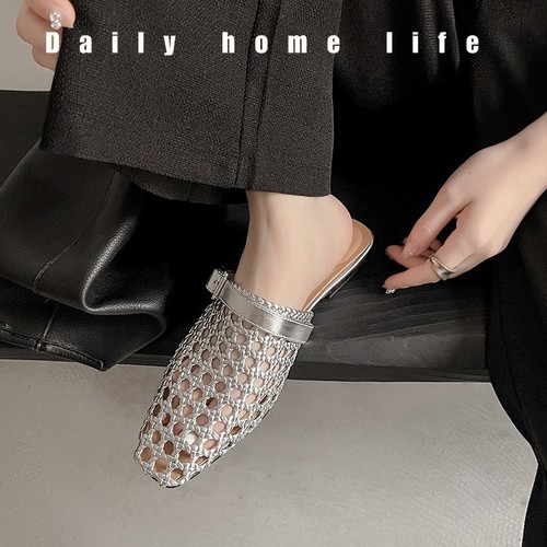 HAND-WOVEN FLAT-BOTTOMED SANDALS / WS-0023 - COLOR SILVER HAND-WOVEN FLAT-BOTTOMED SANDALS
