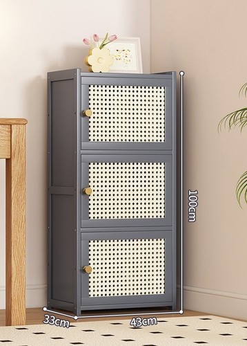 3 LAYER BOOKSHELF / HM-0116 - 3 LAYER BOOKSHELF Color: Gray Plastic Rattan Door