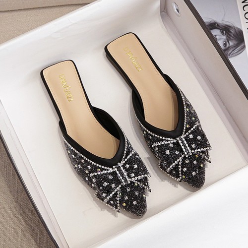 COLOR BLACK DIAMOND STYLE FLAT SANDALS / WS-0038 - COLOR BLACK DIAMOND STYLE FLAT SANDALS
