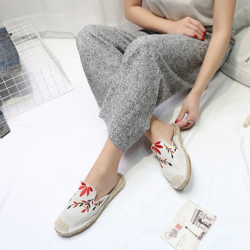 COLOR WHITE EMBROIDERED LEAF ROPE STYLE SHOES / WS-0039 - COLOR WHITE EMBROIDERED LEAF ROPE STYLE SHOES