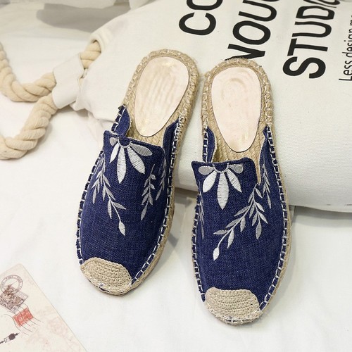 COLOR BLUE EMBROIDERED LEAF ROPE STYLE SHOES / WS-0041 - COLOR BLUE EMBROIDERED LEAF ROPE STYLE SHOES
