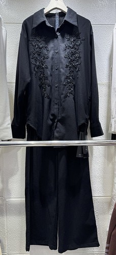 COLOR BLACK 2 PIECE LINEN LONG SLEEVE SHIRT AND TROUSER / WD-0139 - COLOR BLACK SIZE LARGE 2 PIECE LINEN LONG SLEEVE SHIRT AND TROUSER