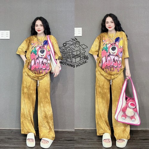 YELLOW COLOR 2 PIECE SHORT-SLEEVED AND WIDE LEG PANTS / WD-0140 - ONE SIZE YELLOW COLOR 2 PIECE SHORT-SLEEVED AND WIDE LEG PANTS