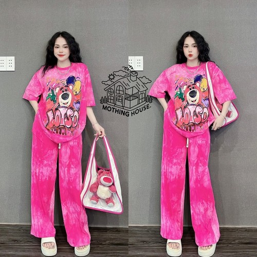 PINK COLOR 2 PIECE SHORT-SLEEVED AND WIDE LEG PANTS / WD-0143 - ONE SIZE PINK COLOR 2 PIECE SHORT-SLEEVED AND WIDE LEG PANTS