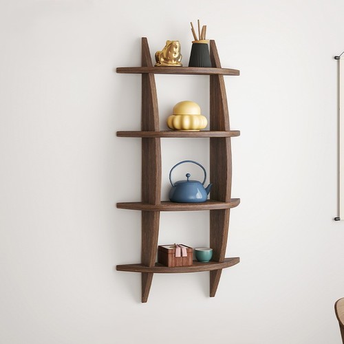 WALL-MOUNTED RACK / HM-0120 - Wall-mounted rack Color : Heavy Burnt Burnt Paulownia 90*56 cm