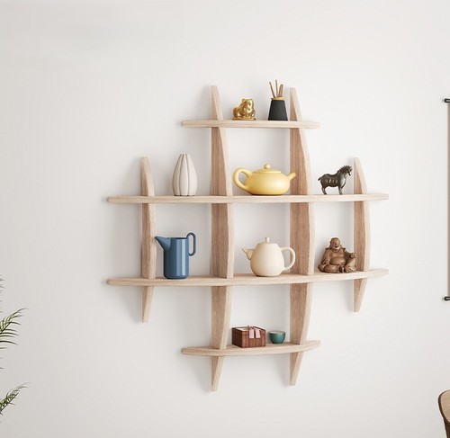 WALL-MOUNTED RACK / HM-0122 - Wall-mounted rack Color : Light-burned Paulownia Size: 70x70