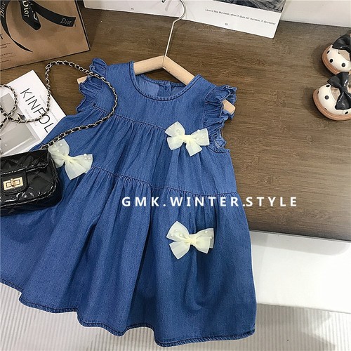 BOW DESIGN DENIM DRESS / BB-0200 - BOW DESIGN DENIM DRESS