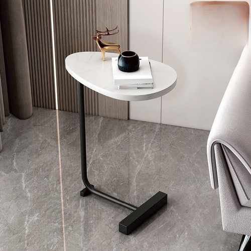 SIDE TABLE SMALL / HM-0129 - Side table small Color : Matte black legs + white marble (flat style)