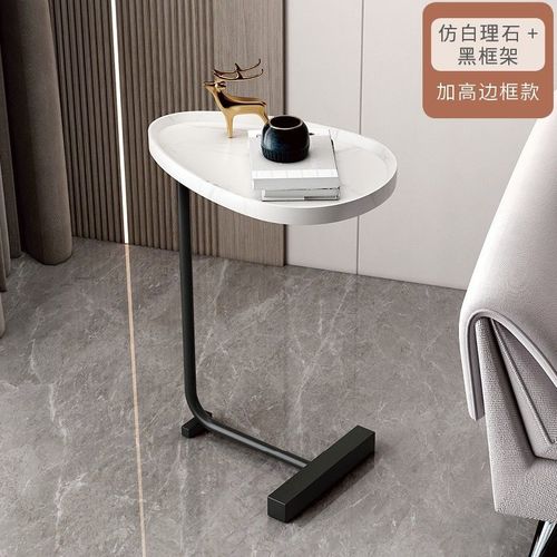SIDE TABLE SMALL / HM-0132 - Side table small Color : Matte Black Legs + White Marble (Grooved)