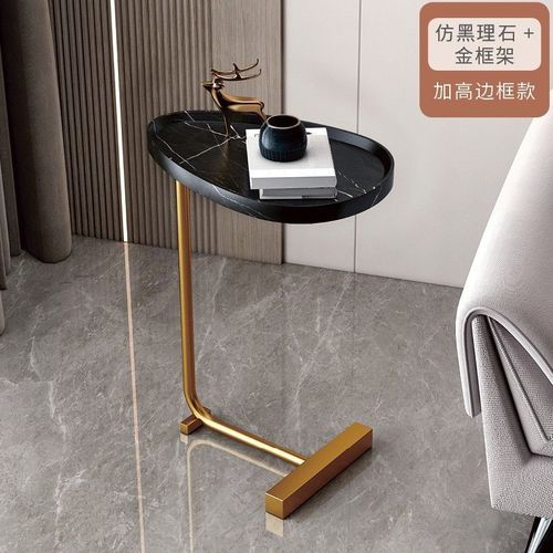 SIDE TABLE SMALL / HM-0135 - Side table small Color : Gold Legs + Black Marble (Grooved)