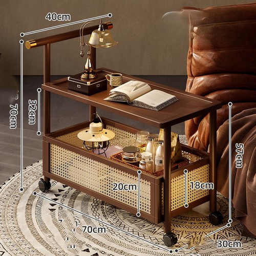TABLE WOOD TROLLEY 70mm / HM-0134 - Table wood trolley Size: 70mm length (with universal wheels) Color : Walnut
