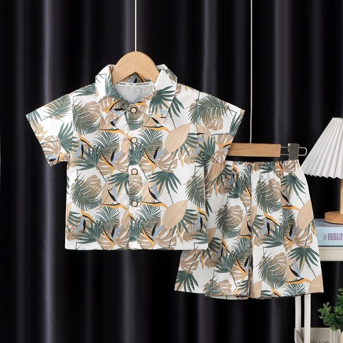 90CM 2 PIECE SHORT SLEEVED SHIRT AND SHORT BY-0019 - COLOR BROWN AND WHITE 90CM 2 PIECE SHORT SLEEVED SHIRT AND SHORT