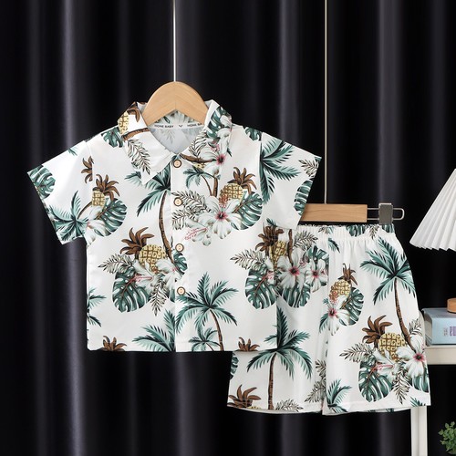 130CM 2 PIECE SHORT SLEEVED SHIRT AND SHORT / BY-0022 - COLOR WHITE AND GREEN 130CM 2 PIECE SHORT SLEEVED SHIRT AND SHORT