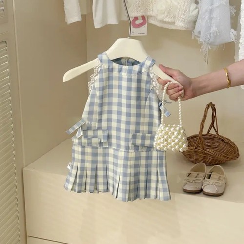 COLOR BLUE SUMMER VEST DRESS FOR GIRLS / BB-0201 - SUMMER VEST DRESS FOR GIRLS