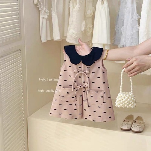 100CM PINK SUMMER VEST DRESS FOR GIRLS / BB-0203 - 100CM PINK SUMMER VEST DRESS FOR GIRLS