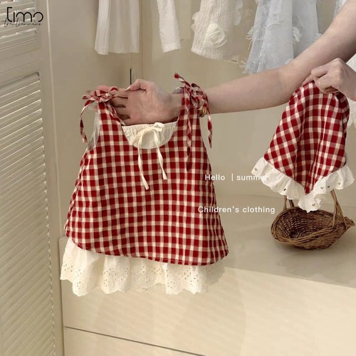 RED SUMMER VEST DRESS WIH HEAD SCARF FOR GIRLS / BB-0204 - RED SUMMER VEST DRESS WIH HEAD SCARF FOR GIRLS